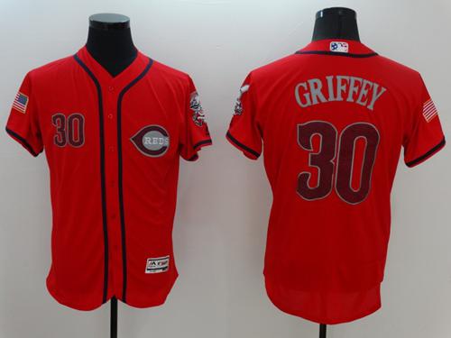 Reds #30 Ken Griffey Red Fashion Stars & Stripes Flexbase Authentic Stitched MLB Jersey - Click Image to Close